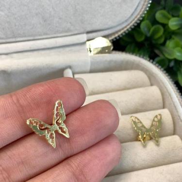 Imagem de Brinco Pequeno borboleta com zircônias Banhada a ouro 18k - Morganite 