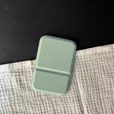 Imagem de Espelho de maquiagem dobrável, espelho portátil de couro PU com suporte ajustável, espelho de bolso ultrafino compacto para presentes de mesa de toucador - verde