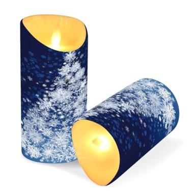 Imagem de Blueangle Pacote com 2 velas de flocos de neve para árvore de Natal sem chamas com controle remoto e temporizador, velas LED cintilantes (7,6 cm x 15 cm) para decoração de casa, casamento, acampamento