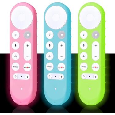 Imagem de [Pacote com 3] Capa remota RETROSUN para Google TV Streamer 4K GY3LE Controle remoto de voz mais fácil de encontrar, compatível com Chromecast Google 4K HD (verde fluorescente/azul/rosa)