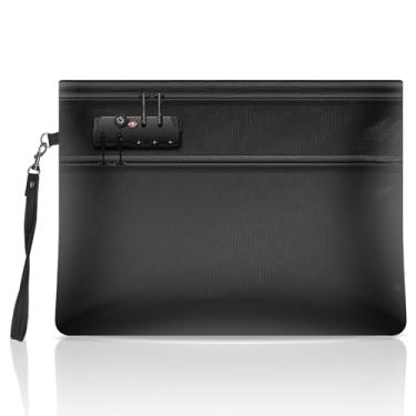 Imagem de KHZSPP Bolsa de documentos à prova de fogo de 3537 °C com fechadura, 14,2 x 10,2 polegadas à prova d'água e à prova de fogo, compartimento de zíper duplo com isolamento térmico de 12 camadas para