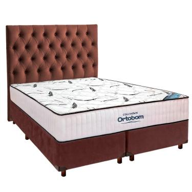 Imagem de Cama Box Marrom+ Colchão Queen High Foam Ortobom + Cabeceira