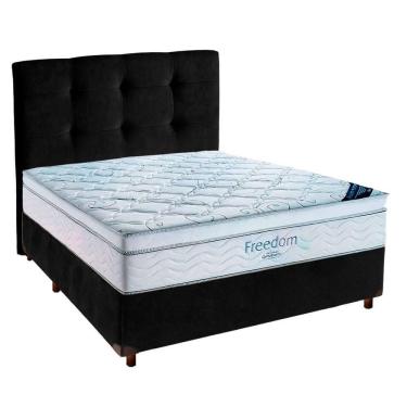 Imagem de Cama Box Preto + Colchão Casal Freedom Ortobom + Cabeceira