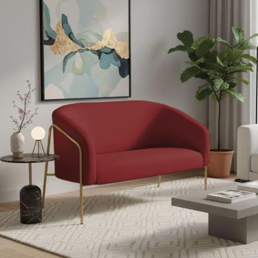 Imagem de Sofá 2 Lugares Namoradeira Stella Base Industrial Alta Dourada Veludo D03 - D`rossi Cor Marsala