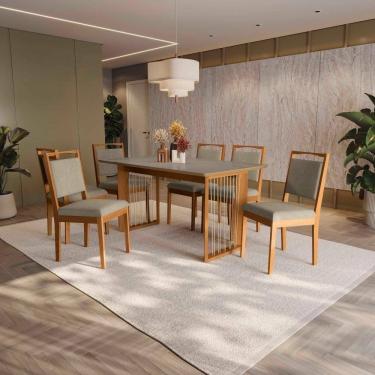 Imagem de Conjunto Sala De Jantar Lina Em Madeira Maciça 6 Cadeiras Linho Fendi
