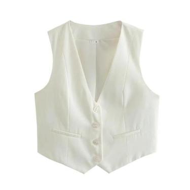 Imagem de Colete Feminino Preto e Branco - Decote V, Sem Mangas - Ideal para Ver