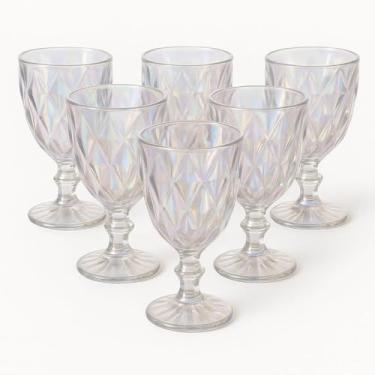 Imagem de Conjunto com 6 Taças de Vidro Platinado Furtacor 330ml Milbani Vidro Resistente, Design Facetado e Ideal para Mesa Posta