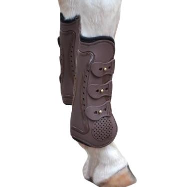 Imagem de Jeffers Botas de tendão exclusivamente inglesas equinas, conjunto de 2 - botas de cavalo médias, marrons, frente aberta, equipamento de treinamento, equipamento de proteção e proteção das pernas para