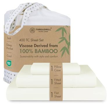 Imagem de Threadmill Conjunto de lençóis de solteiro | Lençóis de viscose feitos de bambu | Lençóis respiráveis e refrescantes | Durável e roupa de cama para uma noite de sono confortável | Perfeito para cama