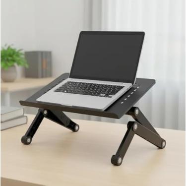 Imagem de Mesa Portátil T8 em Alumínio c/Suporte para Mouse – Articulável 360 Graus – Suporta Notebooks de até 19 Polegadas – Ideal para Trabalho e Estudos