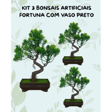 Imagem de Genérico, Kit 3 Arvores Bonsais Artificias Fortuna Com Vaso Preto – Beleza e Serenidade na Decoração