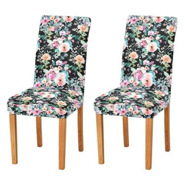 Imagem de Wassud Capas de cadeira de flores vintage para sala de jantar, capas elásticas para cadeira de cozinha, laváveis, conjunto de 2