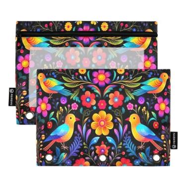 Imagem de Wassud Mexican Art Design Pacote com 2 Pastas de Fichário Pastas de Bolso com 3 Furos, Pasta Organizadora de Fichários para Casa, Escritório