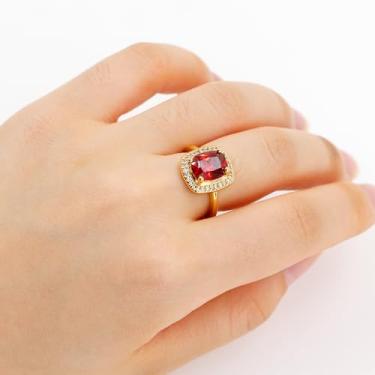 Imagem de Anel de halo retangular de pedra vermelha azul para mulheres, moda grande retangular zircônia cúbica anel coquetel para aniversário de casamento uso diário YC6492, Latão Zircônia cúbica, Sem pedra