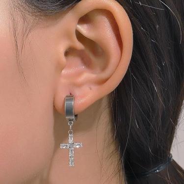 Imagem de Brincos de cruz para mulheres, argola de prata, ouro, joias delicadas, presentes de Natal, presentes de amizade para mulheres, dia dos namorados, Medium, Latão, Sem pedra preciosa