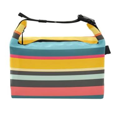 Imagem de STAYTOP Linda lancheira de listras coloridas com fivela de alça, lancheira isolada para meninos e meninas, lancheira térmica para trabalho escolar