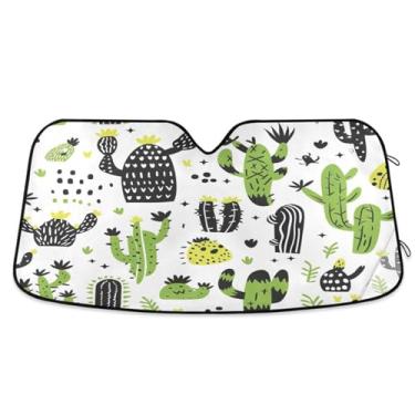 Imagem de Qilmy Belo protetor solar de para-brisa de carro de cacto, protetor de viseira dobrável mantém o guarda-sol fresco bloqueia raios UV e acessórios para proteger carros, SUVs, caminhões-M715