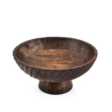 Imagem de EDHAS Tigela decorativa de madeira preta para centro de mesa – Tigela grande com pedestal para mesa de centro, mesa de entrada, sala de jantar (25,4 cm x 25,5 cm x 12 cm)