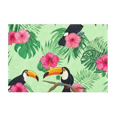 Imagem de Burbuja Toucans Hibiscus Tapete de Banho, Extra Macio Absorvente Tapete de Banheiro com Base Antiderrapante para Banheiro, Banheira, Chuveiro, 41 x 61 cm