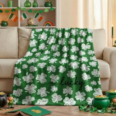 Imagem de Horaldaily Cobertor de flanela para o dia de São Patrício, estilo esboço de trevo branco, macio, felpudo, aconchegante, cobertores de lã para sofá, cama, presente ideal para crianças e adultos, 152 x