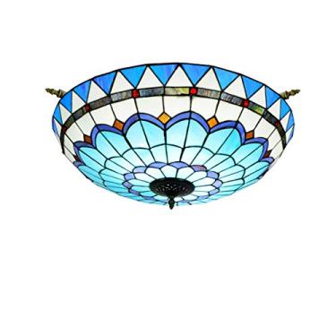 Imagem de Luminária de teto azul mediterrânea, estilo Tiffany, 60 cm (23,6 polegadas), feita à mão com vitrais, ideal para quarto, sala de estar e café.
