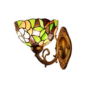 Imagem de Arandela de parede floral campestre, estilo Tiffany, 20 cm, feita à mão em vitral, luminária de parede vintage para cabeceira, ideal para quarto, sala de estar e corredor.