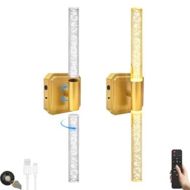 Imagem de Luminária de parede longa, curva e decorativa, LED, preta, linear, regulável com controle remoto, arandela redonda com 2 lâmpadas, estilo art déco, luminária de cabeceira, 3000K-6000K, para