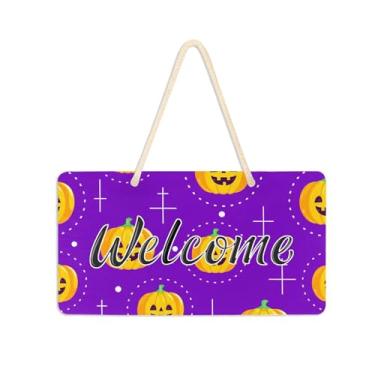 Imagem de Burbuja Placa de boas-vindas Pumpkins para porta da frente, placa de boas-vindas de PVC para decoração de férias, 15 x 28 cm