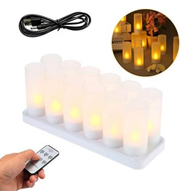 Imagem de Conjunto de 12 Velas Tealight LED Sem Chama Recarregáveis com Controle Remoto Copos Opacos Base Carregamento para Festa