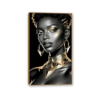 Imagem de Pintura de parede em tela de mulher afro-americana, pôster de retrato de mulher negra, pintura abstrata, sala de estar, decoração de casa, impressão de mulher negra, dourada, arte de parede 60 x 100