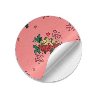 Imagem de Adesivos Redondos Natalinos 25 Unidades Com Estampa Romântica Pássaros e Poinsettia - Tamanho 85x85cm