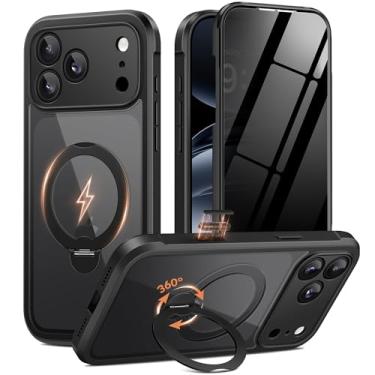 Imagem de BERFY Capa para iPhone 17 Pro Max, compatível com MagSafe, protetor de tela de privacidade integrado e suporte magnético giratório 360, capa de telefone transparente à prova de choque para 17 Pro Max