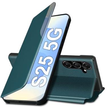 Imagem de Capa flip S25 para Samsung Galaxy S25 5G, capa de couro slim fit transparente para celular Samsung S25 com suporte, capa resistente à prova de choque, 6,2 polegadas (verde)