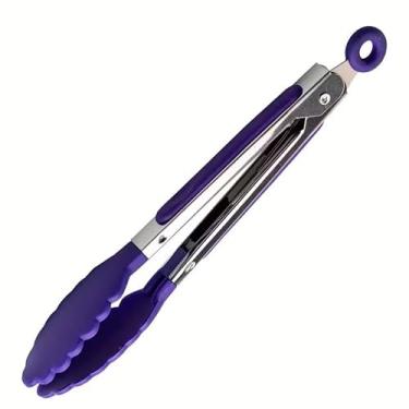 Imagem de 1 pinça de cozinha, pinças pequenas de nylon resistentes ao calor de 17 cm para cozinhar, servir, churrasco, grelhar, salada e muito mais, mini pinça antiaderente com trava, roxo