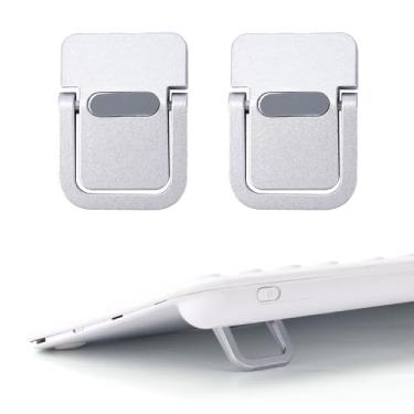 Imagem de 2 peças de mini elevação de teclado, mini suporte portátil de liga de zinco, dobrável e invisível, suporte autoadesivo para notebook para suporte de mesa (prata)