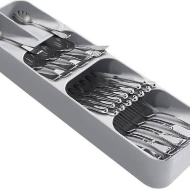 Imagem de Kit 03 Porta Talheres Cinza Organizador De Gaveta 4 Divisões - Top Rio
