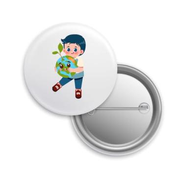 Imagem de Bottons com Alfinete, Tema Criança Abraçando o Planeta Terra, Design Cartoon, Branco, Pacote com 10 Unidades (40, Branco)