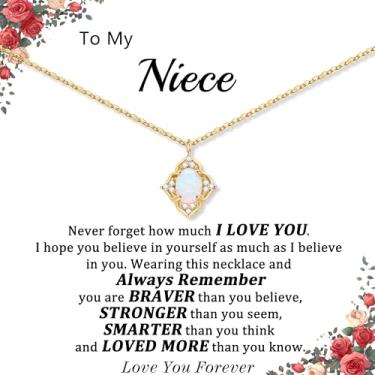 Imagem de DONYUDE Presentes de Natal para filha, mãe, irmã, meias de ouro, colar de opala para mulheres, melhor amiga, neta, com opala e pedra do mês de outubro, joias, presentes de aniversário, normal, Aço