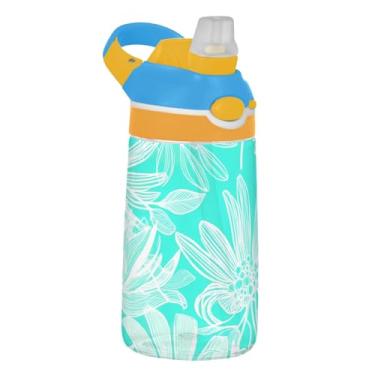 Imagem de Garrafa de água infantil de 473 ml com tampa de canudo à prova de vazamento, garrafa de água esportiva para escola, reutilizável, copos de viagem Tritan de 473 ml para crianças, alça de transporte