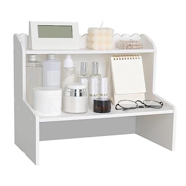 Imagem de GLOGLOW Prateleira de Rack de Armazenamento, Rack de Armazenamento Multicamadas, Placa Composta de Plástico de Madeira, Design Removível à Prova de Poeira, para Cosméticos e Livros Display de Madeira de Mesa Nan (S)