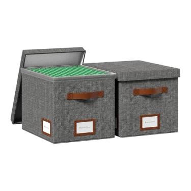 Imagem de Caixa de arquivo para pendurar, caixa organizadora de arquivos com tampa, pastas de arquivo decorativas, organizador de tamanho carta com trilho deslizante de plástico integrado de uma peça (cinza