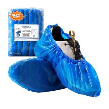Imagem de ProtectX Capas de sapato descartáveis resistentes à prova d'água, antiderrapantes, extragrande, 45 x 17 cm, capa de bota CPE azul de 8,5 g, serve para homens tamanho 44, 50 pacotes
