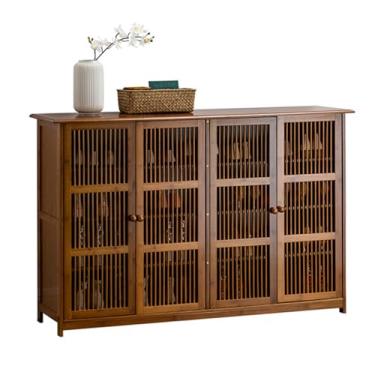 Imagem de LOERSS Moderno organizador de armazenamento de sapato, rack de sapato, prateleira de armário de armazenamento de 4 níveis, armário de sapatos com portas, recipiente de armazenamento de chão, para