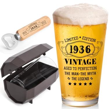 Imagem de WelDesine Presentes de aniversário de 90 anos para homens, copo de cerveja vintage 1936 com 473 ml em caixa de barril, ideias de presente de 90 anos para ele, marido, pai, copo de cerveja para