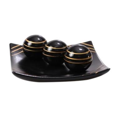 Imagem de Centro Mesa Prato Decorativo kit 3 Bolas Enfeite Sala Ceramica Enfeite rack sala| Peça para Centro de Mesa, Rack, Aparador e Decoração de Interiores(preto)