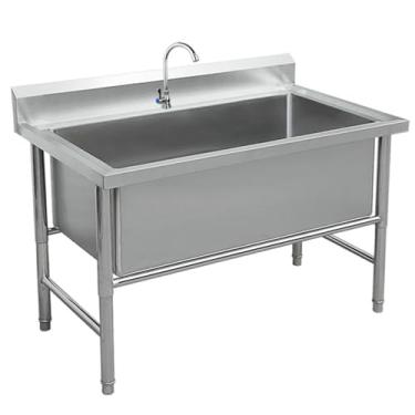 Imagem de Pia de cozinha de tigela única profunda, pia de cozinha de estação de trabalho, lavagem de pia de aço inoxidável, pia comercial independente, pia industrial, lavatório de lavanderia, banheira de