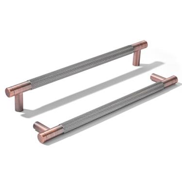 Imagem de khtumeware Pacote com 10 puxadores de alumínio de 203 mm (8 pol.) Puxadores de armário de cobre escovado antigo puxadores de gaveta puxadores de cozinha para armários puxadores de armário