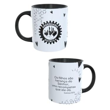 Imagem de Caneca Engenharia Química Personalizada 340ml em Porcelana Premium | Caneca com Nome para Engenheiro(a) Químico | Presente Profissional Criativo para Formandos e Estudantes (PRETO)