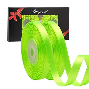 Imagem de Fita de cetim verde maçã dupla face de cor sólida 0,9 cm x 50 metros, fitas perfeitas para artesanato, decoração de casamento, criação de laços, costura, embalagem de presente e mais