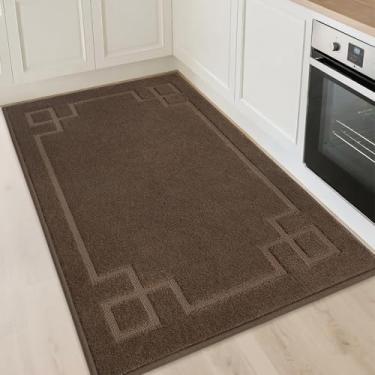 Imagem de BEQHAUSE Tapetes de cozinha antiderrapantes, laváveis, laváveis na máquina, tapetes de cozinha absorventes macios para chão, pia, corredor, lavanderia, 81 x 122 cm, marrom